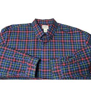 LL Bean Mens Shirt XXL 2XL Long Sleeve Button Down Traditional Fit Plaid Blue